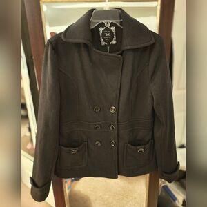 Yoki Women's Elegant Black Pea Coat, XL